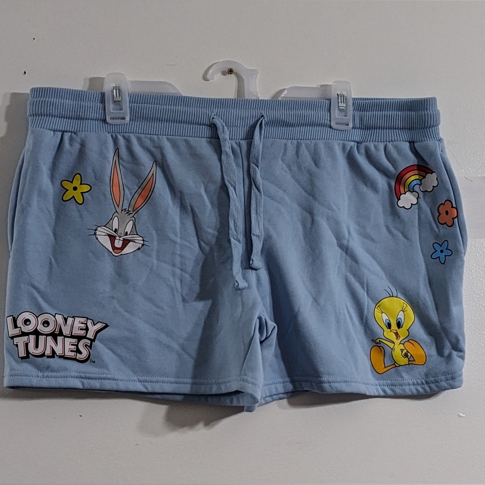 Looney Tunes Women's Light Blue Graphic Fleece Shorts, Size XXL(19), NWT